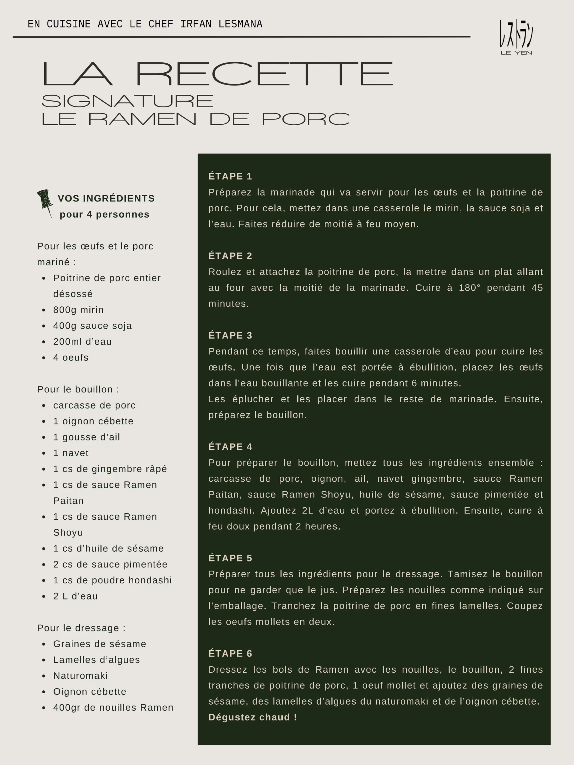 Recette du Ramen de porc, le plat signature du Chef Portrait du Chef Irfan Lesmana - LE YEN Toulon